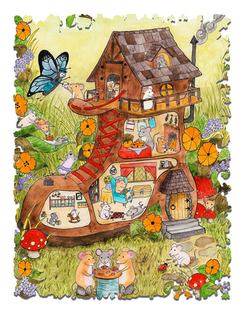 Jodi Lynn Burton Mouse House Wooden Jigsaw Puzzle