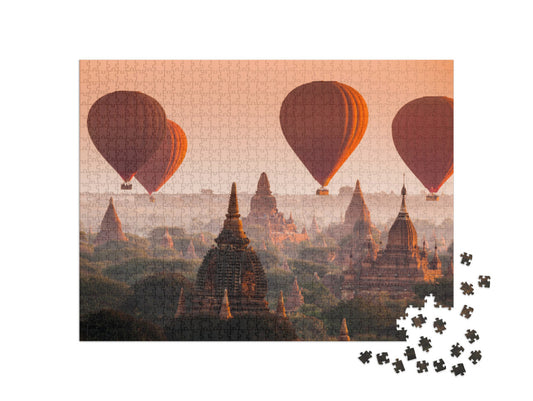 Hot Air Balloon Over Plain of Bagan in Misty Morning