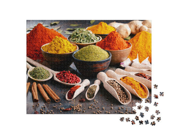 Variety of Spices & Herbs on Kitchen Table