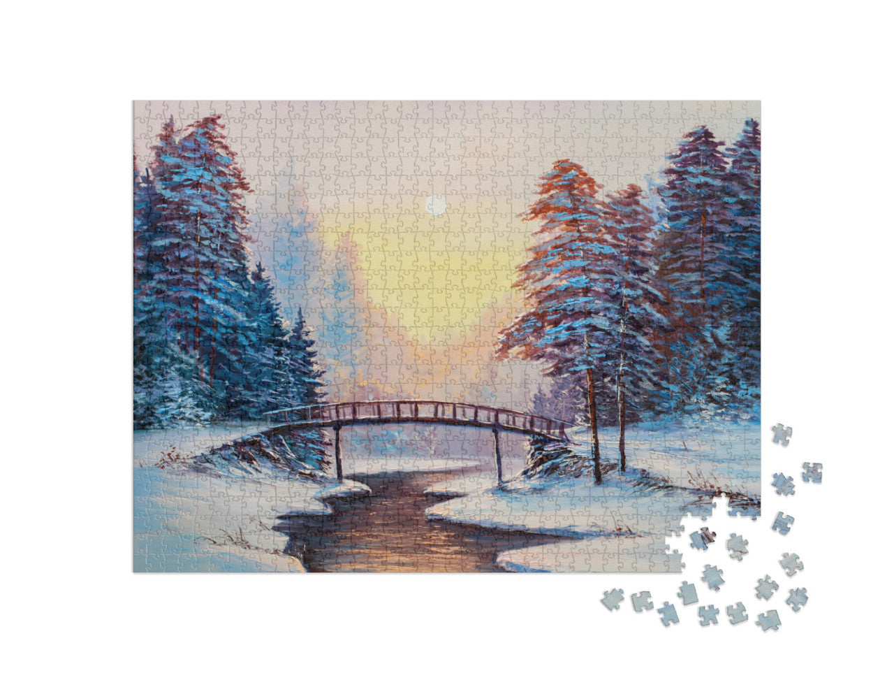 Winter Landscape with the River. Original Oil Painting