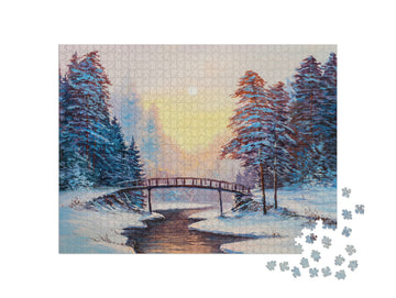 Winter Landscape with the River. Original Oil Painting