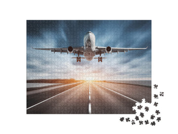 Airplane & Road with Motion Blur Effect At Sunset.