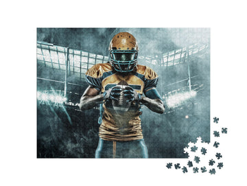 American Football Sportsman Player on Stadium with Lights