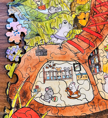 Jodi Lynn Burton Mouse House Wooden Jigsaw Puzzle